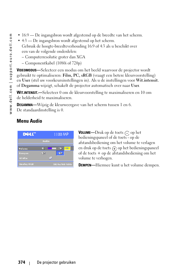 Menu audio | Dell 1100MP User Manual | Page 374 / 976