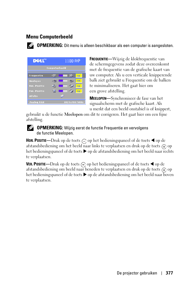 Menu computerbeeld | Dell 1100MP User Manual | Page 377 / 976