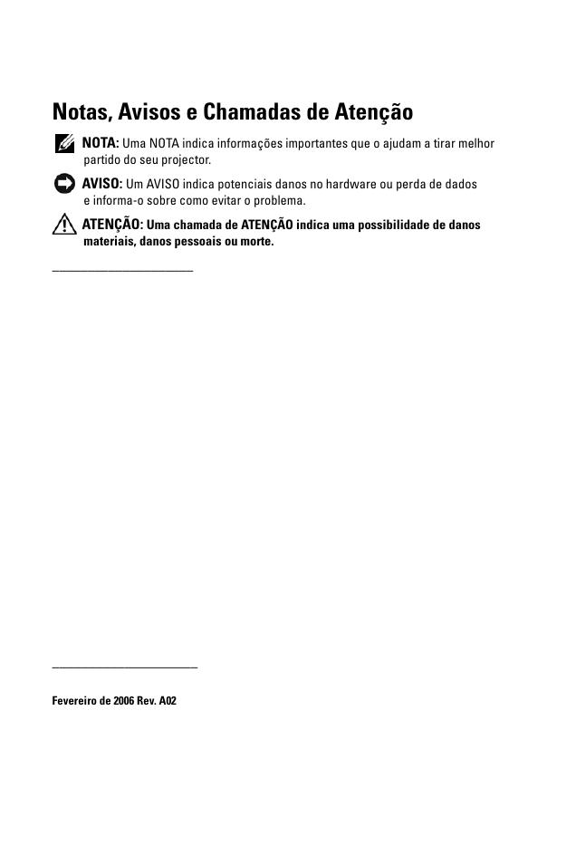 Notas, avisos e chamadas de atenção | Dell 1100MP User Manual | Page 500 / 976