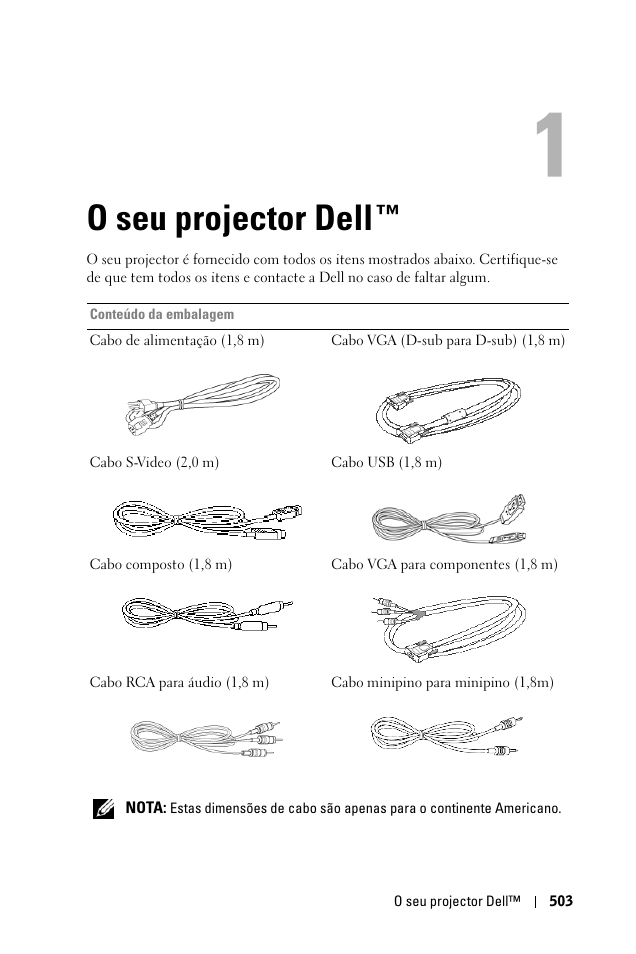 O seu projector dell, 1 o seu projector dell | Dell 1100MP User Manual | Page 503 / 976