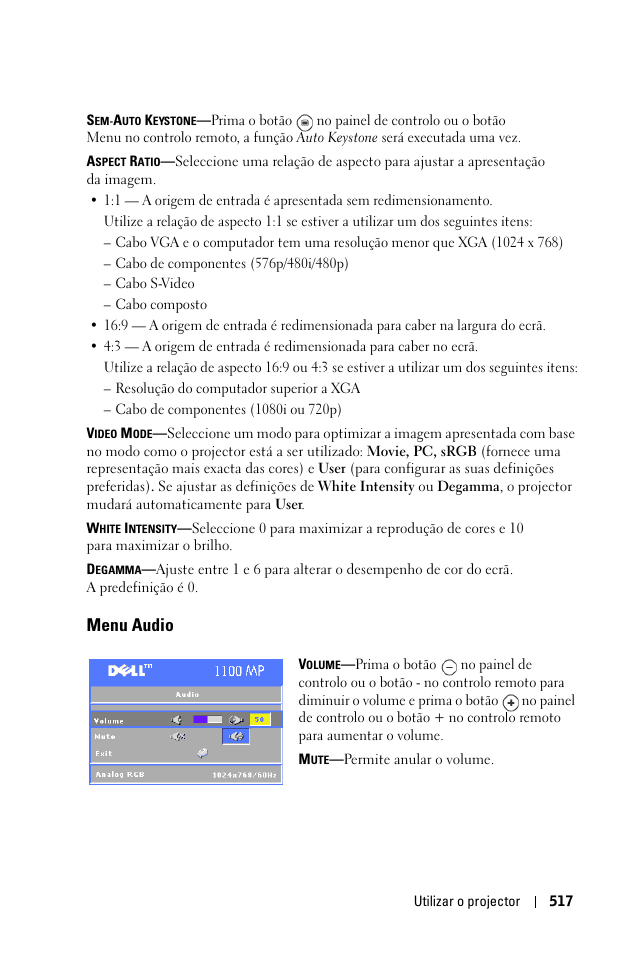 Menu audio | Dell 1100MP User Manual | Page 517 / 976