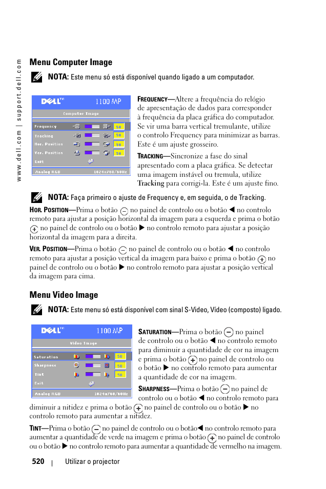 Menu computer image, Menu video image | Dell 1100MP User Manual | Page 520 / 976