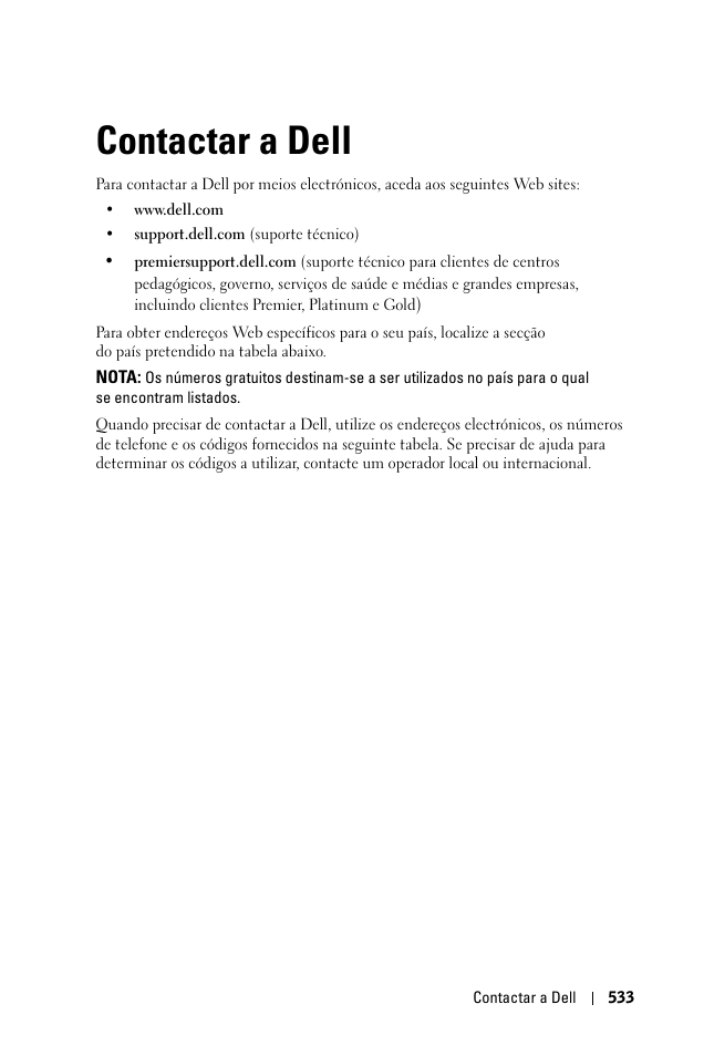 Contactar a dell, 6 contactar a dell | Dell 1100MP User Manual | Page 533 / 976