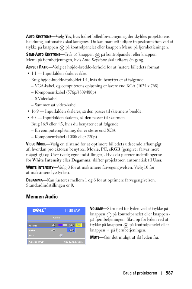 Menuen audio | Dell 1100MP User Manual | Page 587 / 976