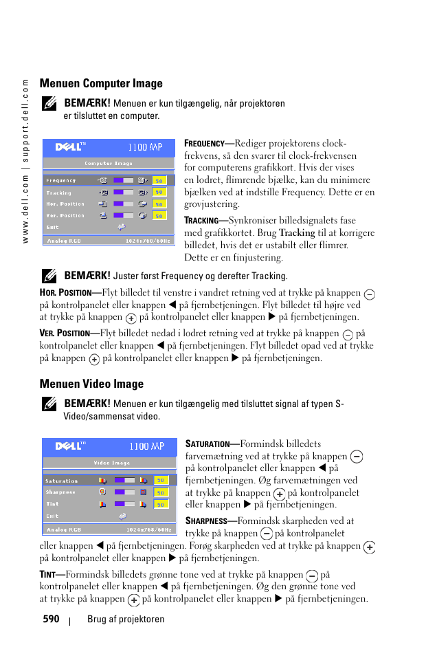 Menuen computer image, Menuen video image | Dell 1100MP User Manual | Page 590 / 976