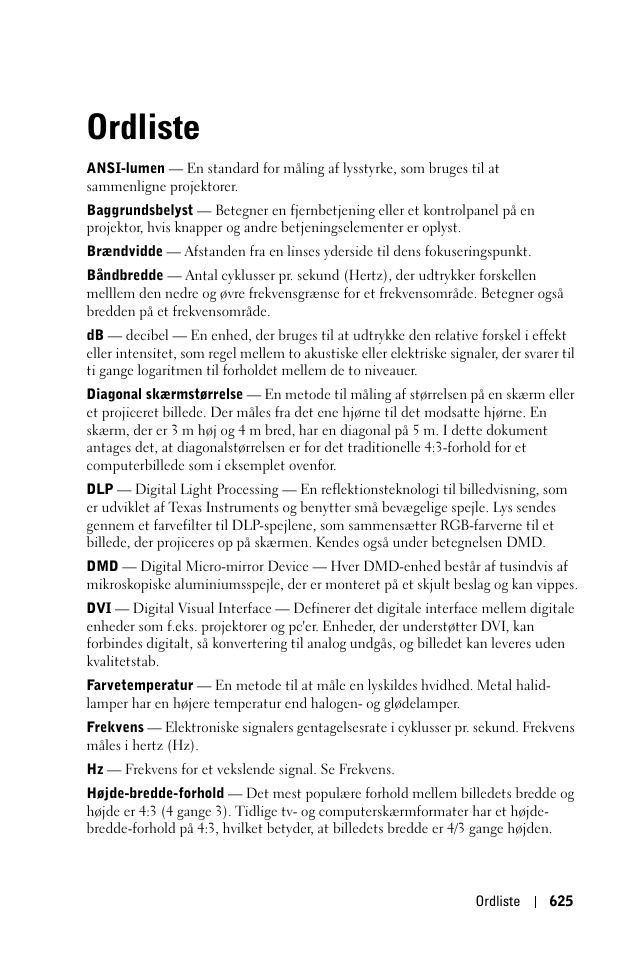 Ordliste | Dell 1100MP User Manual | Page 625 / 976