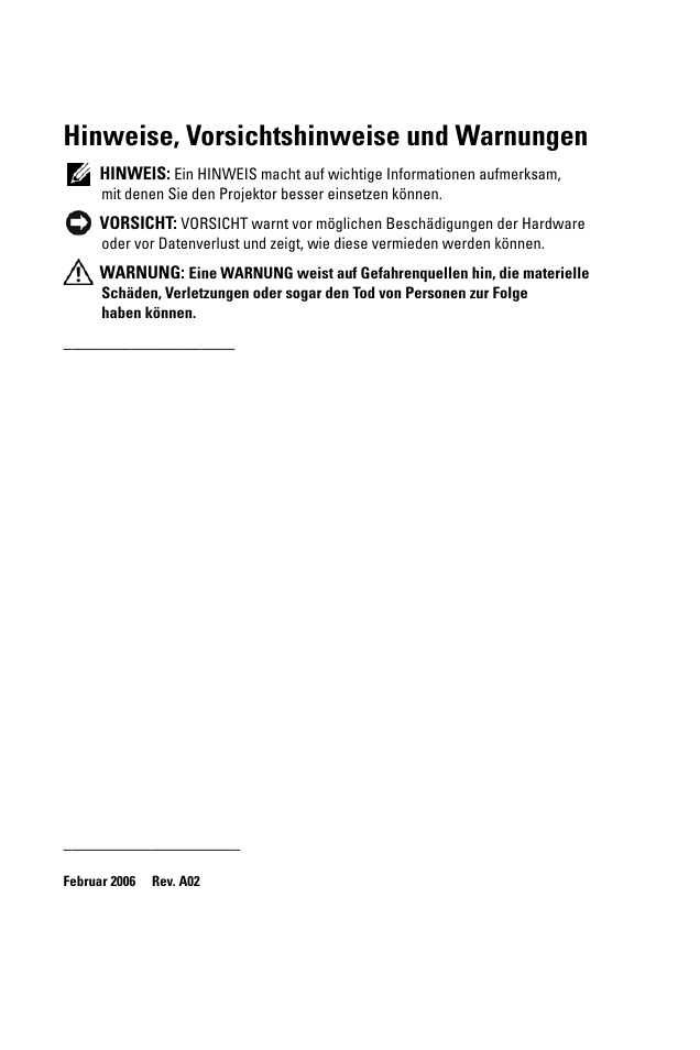 Hinweise, vorsichtshinweise und warnungen | Dell 1100MP User Manual | Page 64 / 976