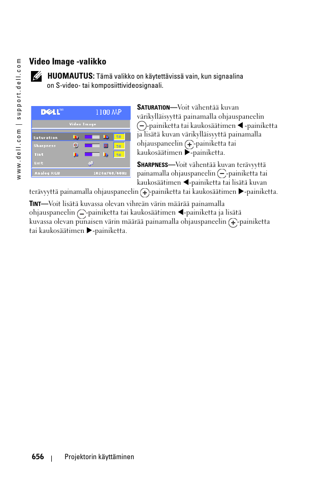 Video image -valikko | Dell 1100MP User Manual | Page 656 / 976