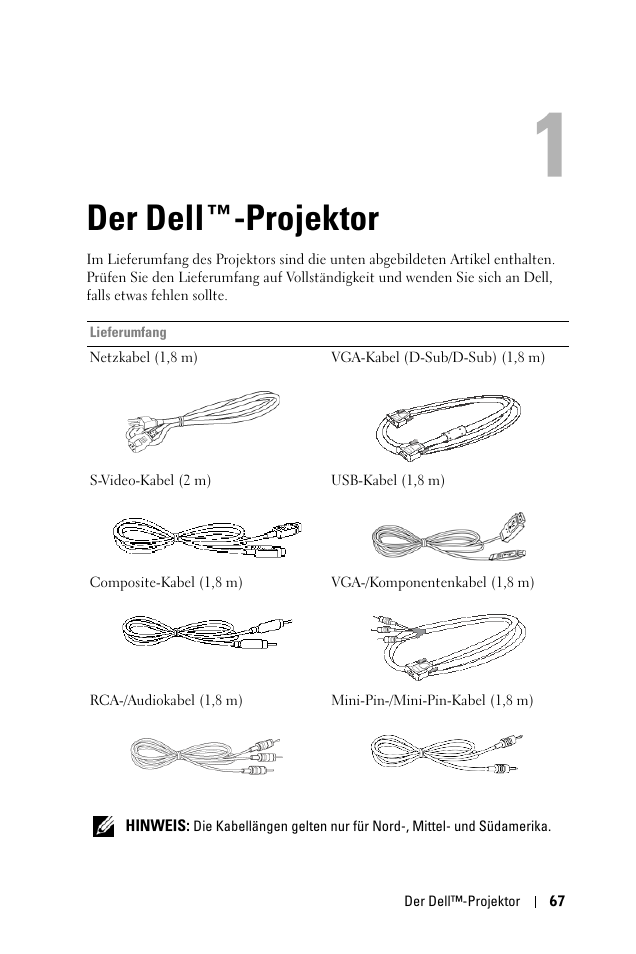 Der dell™-projektor, 1 der dell™-projektor, Der dell ™-projektor | Dell 1100MP User Manual | Page 67 / 976