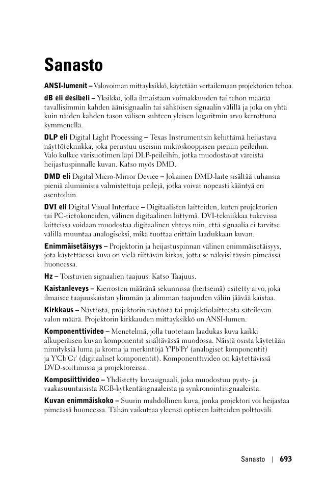 Sanasto | Dell 1100MP User Manual | Page 693 / 976