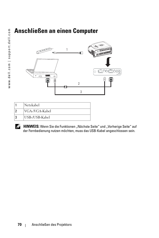 Anschließen an einen computer | Dell 1100MP User Manual | Page 70 / 976