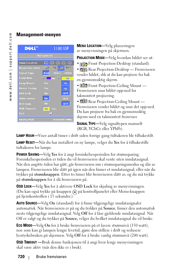 Management-menyen | Dell 1100MP User Manual | Page 720 / 976