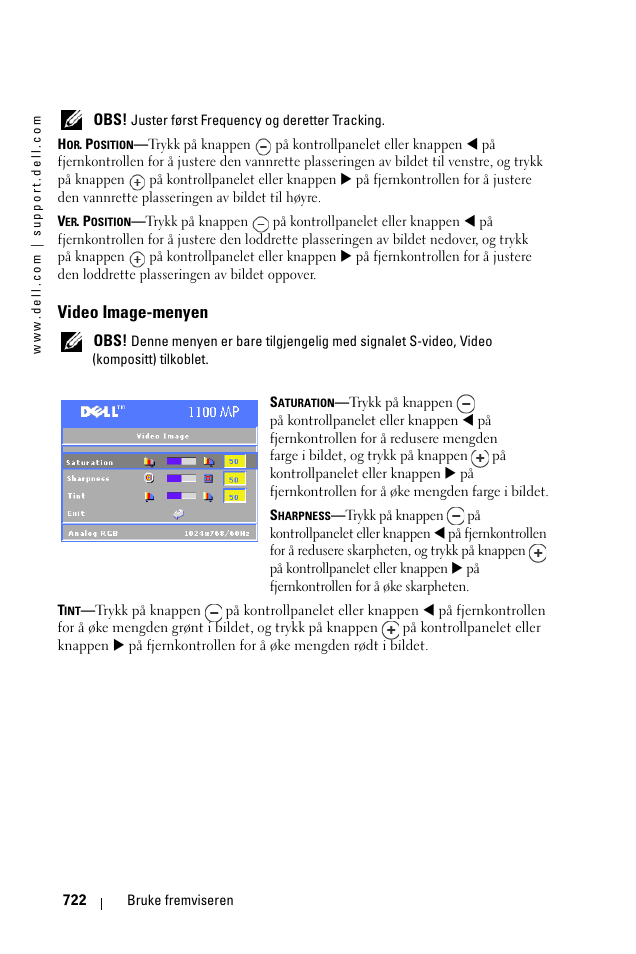 Video image-menyen | Dell 1100MP User Manual | Page 722 / 976