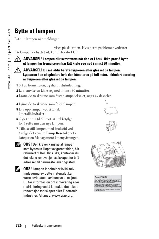 Bytte ut lampen | Dell 1100MP User Manual | Page 726 / 976
