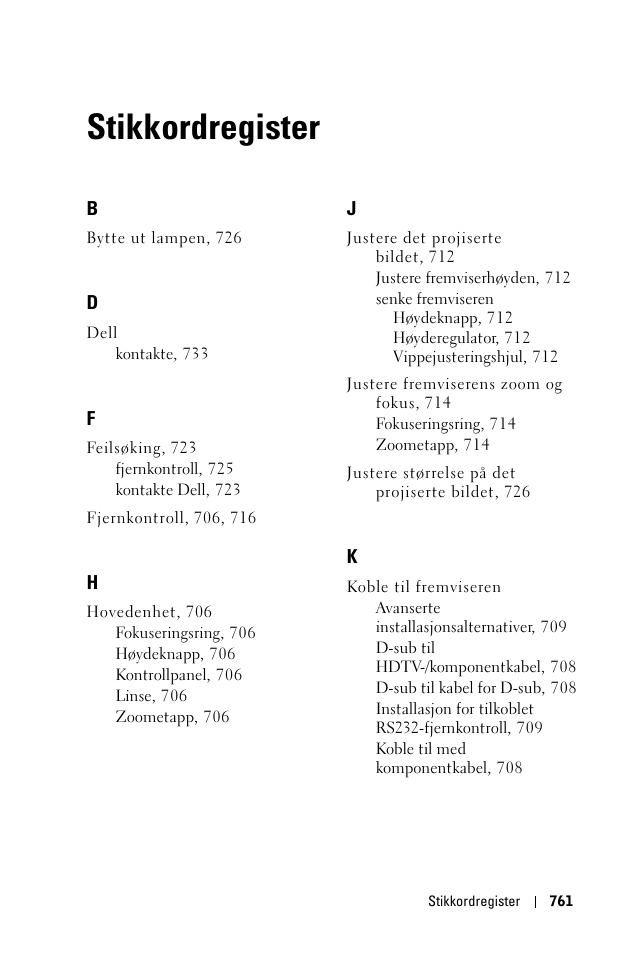 Stikkordregister | Dell 1100MP User Manual | Page 761 / 976