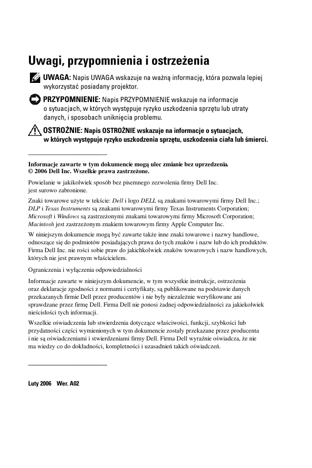 Uwagi, przypomnienia i ostrzeżenia | Dell 1100MP User Manual | Page 766 / 976