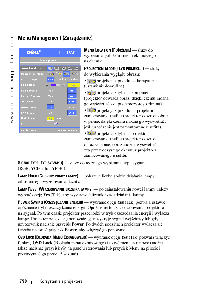 Menu management (zarz¶dzanie), Menu management (zarządzanie) | Dell 1100MP User Manual | Page 790 / 976