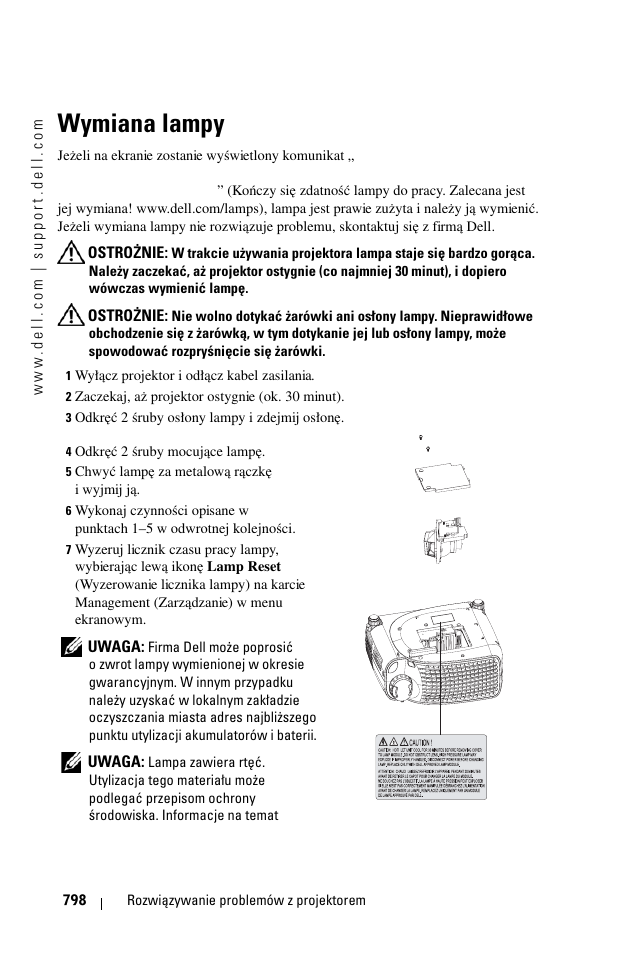 Wymiana lampy | Dell 1100MP User Manual | Page 798 / 976