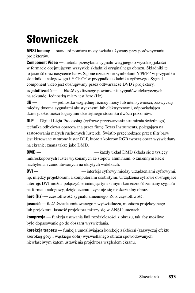 S¸owniczek, Słowniczek | Dell 1100MP User Manual | Page 833 / 976