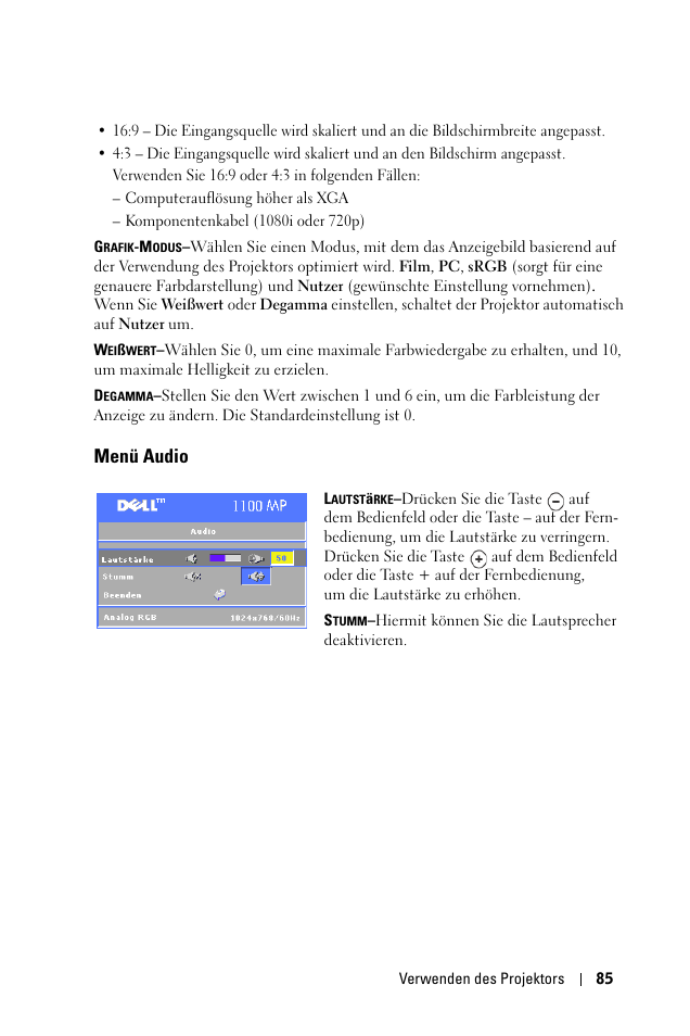 Menü audio | Dell 1100MP User Manual | Page 85 / 976
