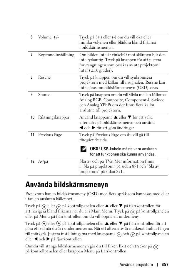 Använda bildskärmsmenyn | Dell 1100MP User Manual | Page 857 / 976