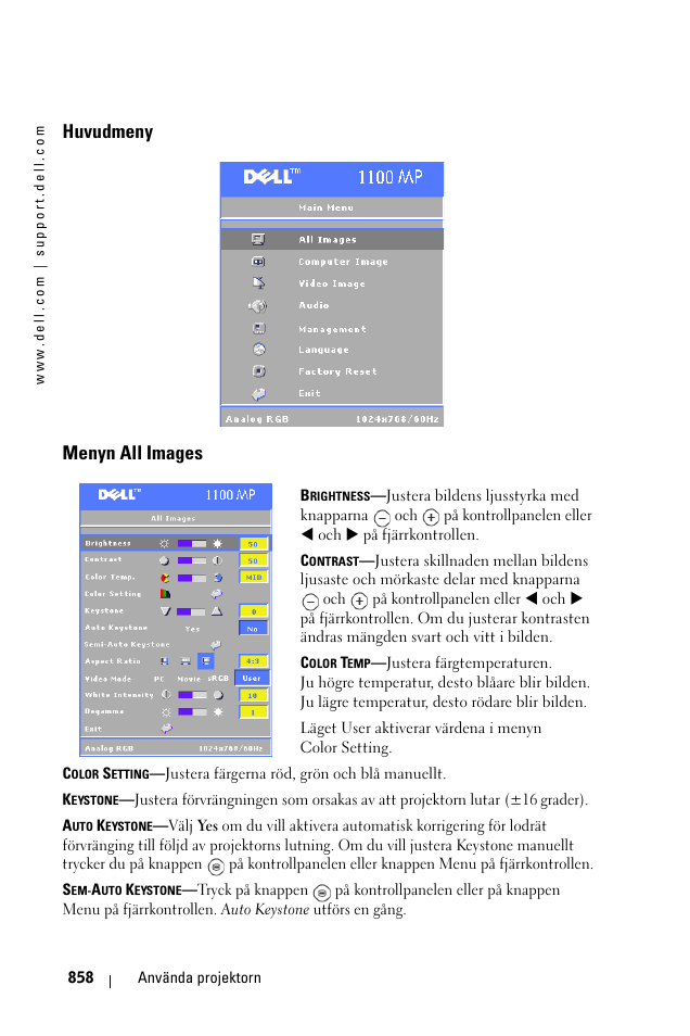 Huvudmeny, Menyn all images, Huvudmeny menyn all images | Dell 1100MP User Manual | Page 858 / 976