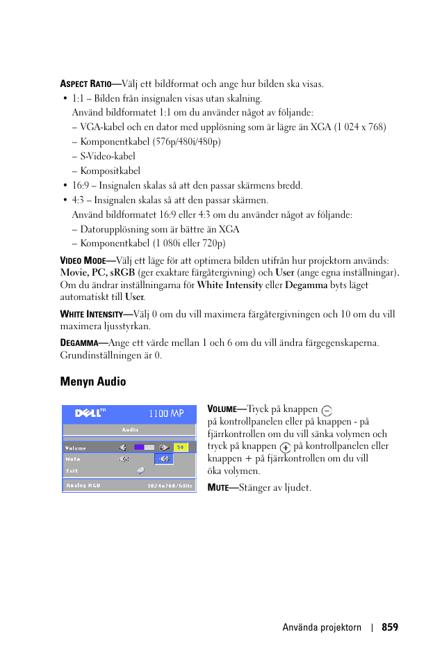Menyn audio | Dell 1100MP User Manual | Page 859 / 976