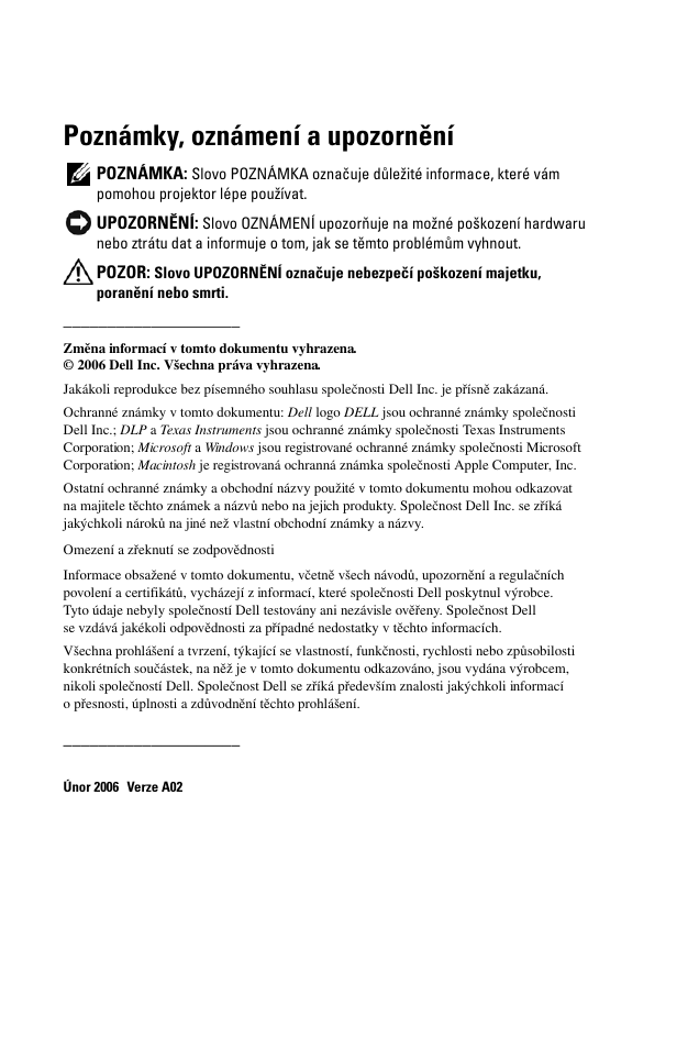 Poznámky, oznámení a upozornění | Dell 1100MP User Manual | Page 908 / 976