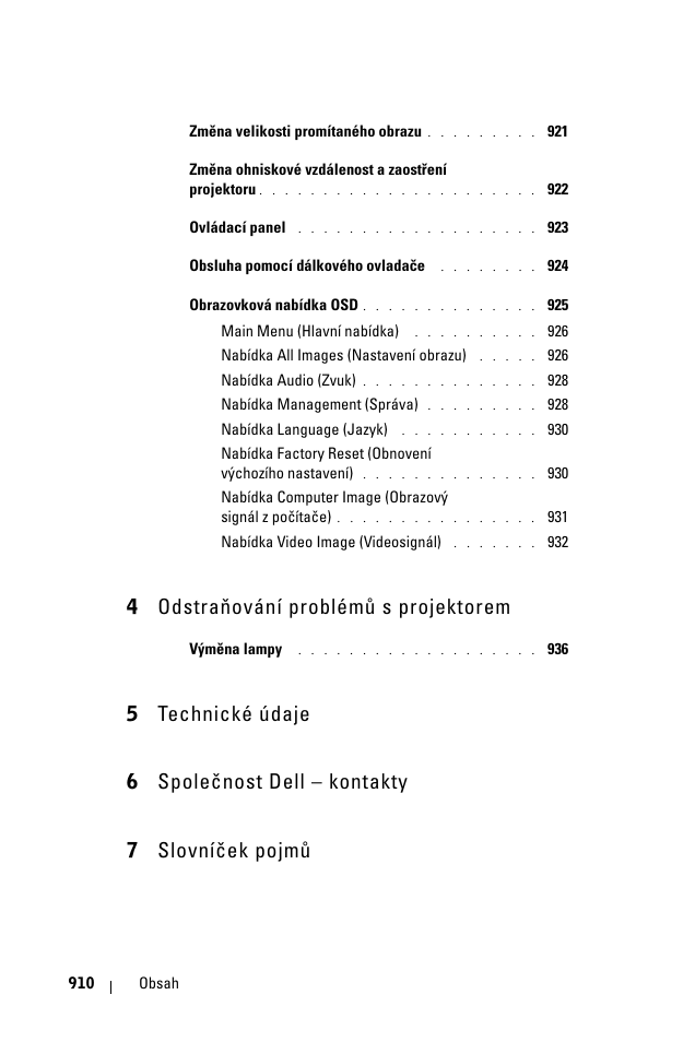 4 odstraňování problémů s projektorem | Dell 1100MP User Manual | Page 910 / 976