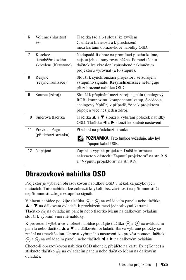 Obrazovková nabídka osd | Dell 1100MP User Manual | Page 925 / 976