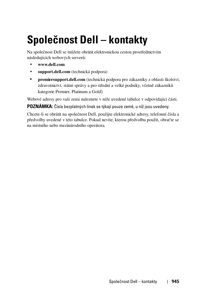 Spoleènost dell - kontakty, 6 společnost dell – kontakty, Společnost dell – kontakty | Dell 1100MP User Manual | Page 943 / 976