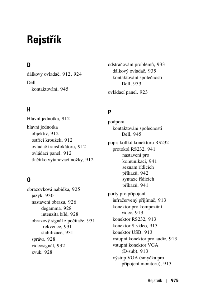 Rejstøík, Rejstřík | Dell 1100MP User Manual | Page 973 / 976