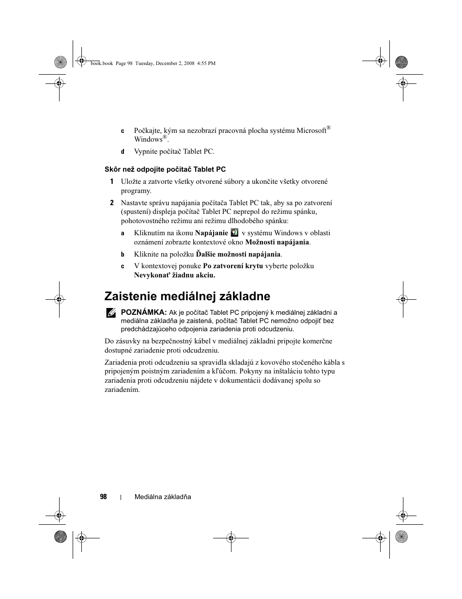 Zaistenie mediálnej základne | Dell Latitude XT2 (Early 2009) User Manual | Page 100 / 138