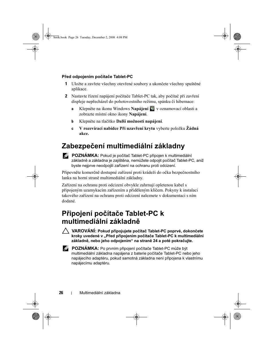 Zabezpečení multimediální základny | Dell Latitude XT2 (Early 2009) User Manual | Page 28 / 138