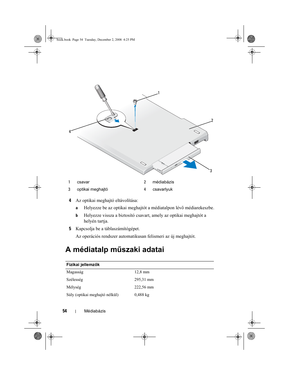 A médiatalp műszaki adatai | Dell Latitude XT2 (Early 2009) User Manual | Page 56 / 138