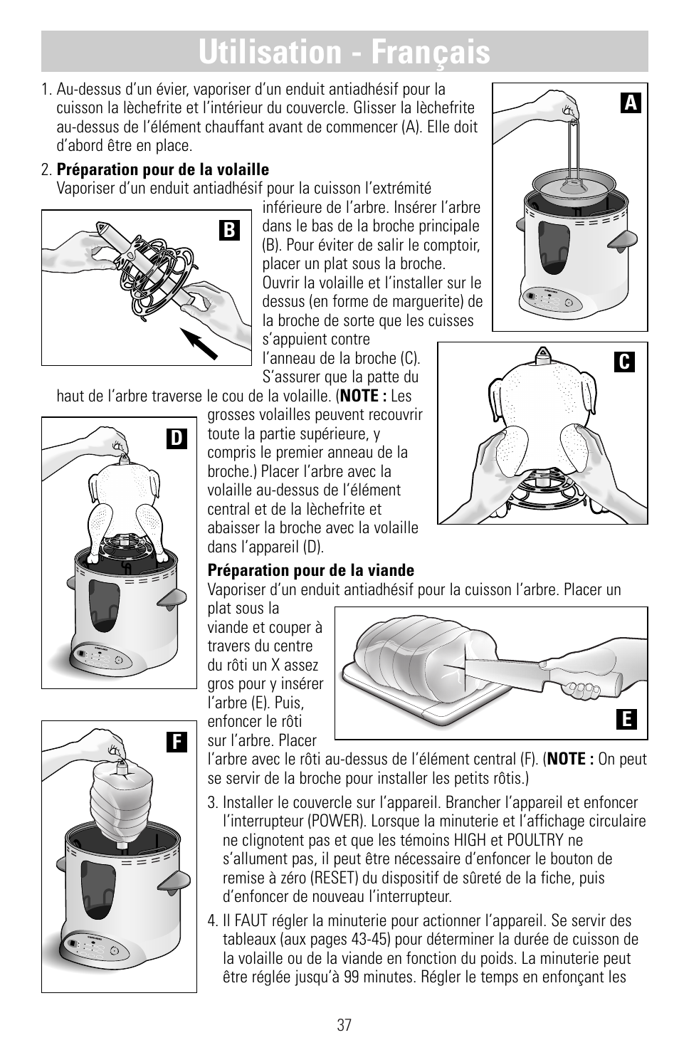 Utilisation - français, Ab c e | Black & Decker SMARTROTISSERIE RTS600 User Manual | Page 38 / 52