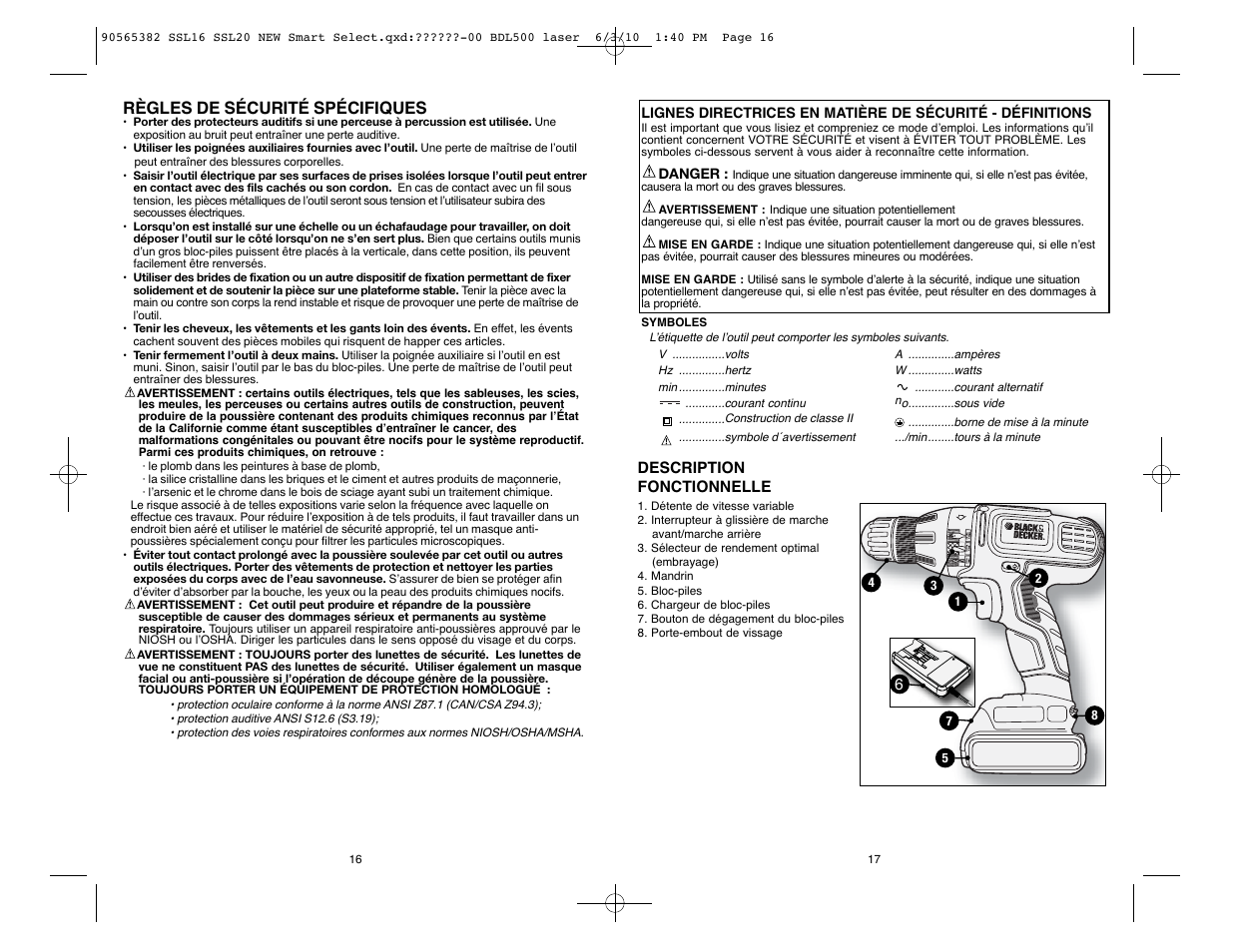 Règles de sécurité spécifiques | Black & Decker SSL20 User Manual | Page 9 / 21