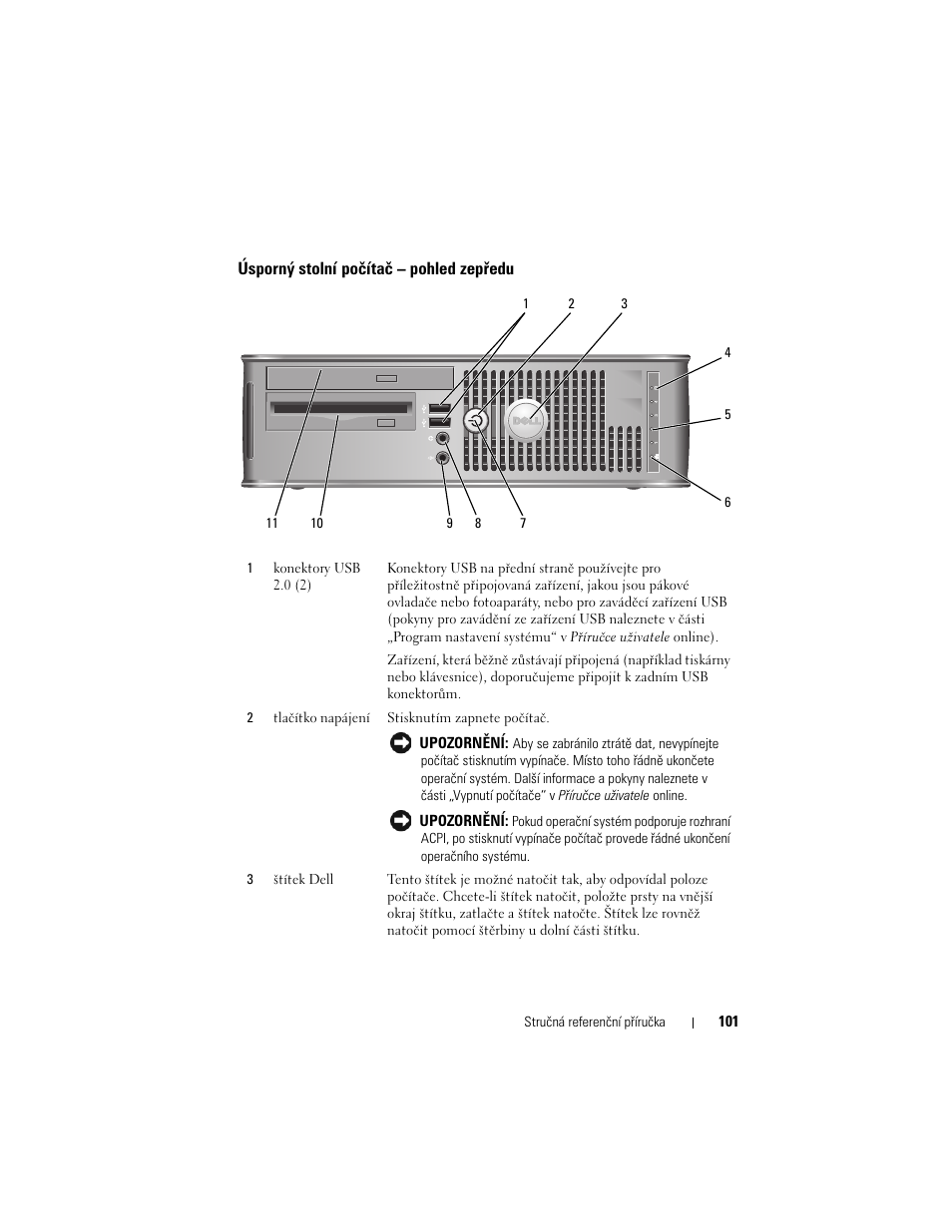 Úsporný stolní počítač – pohled zepředu | Dell OptiPlex 740 User Manual | Page 101 / 532