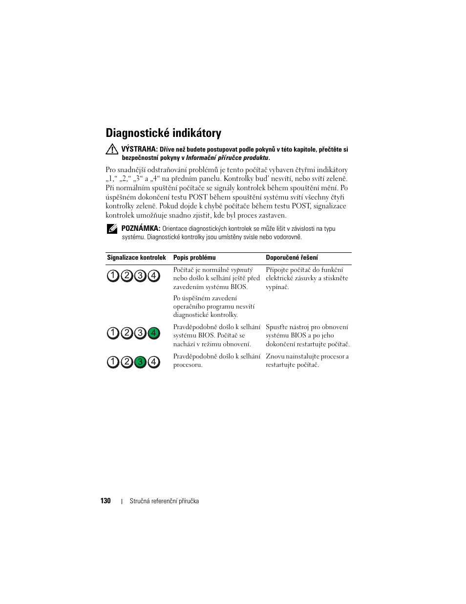 Diagnostické indikátory, Diagnostické indikátory“ na straně 130, Diagnostické indikátory“ na straně 130. p | Dell OptiPlex 740 User Manual | Page 130 / 532