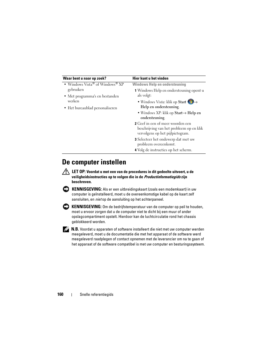 De computer instellen | Dell OptiPlex 740 User Manual | Page 160 / 532