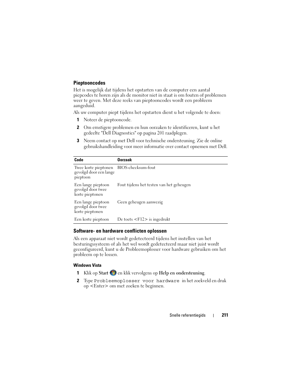 Pieptooncodes, Software- en hardware conflicten oplossen | Dell OptiPlex 740 User Manual | Page 211 / 532