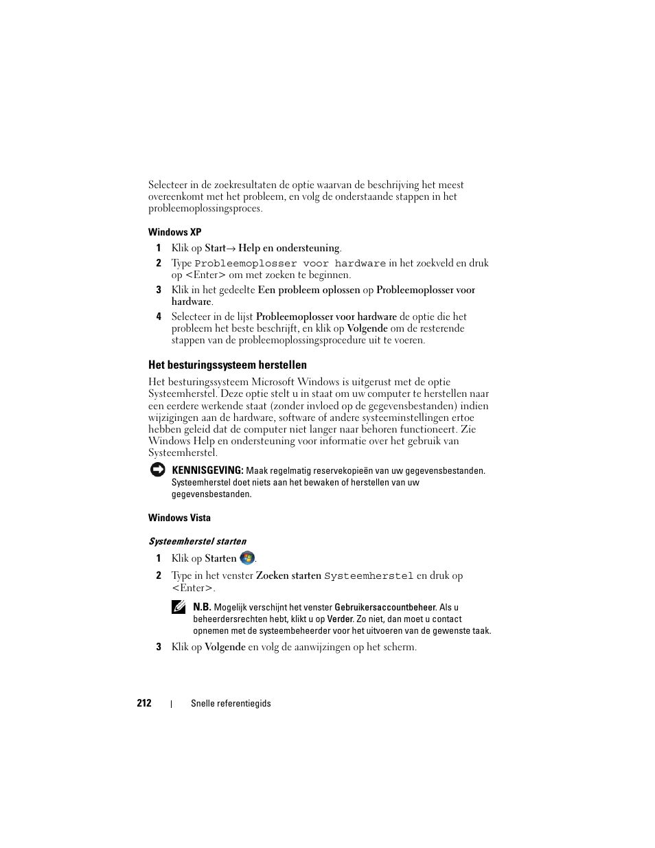 Het besturingssysteem herstellen | Dell OptiPlex 740 User Manual | Page 212 / 532