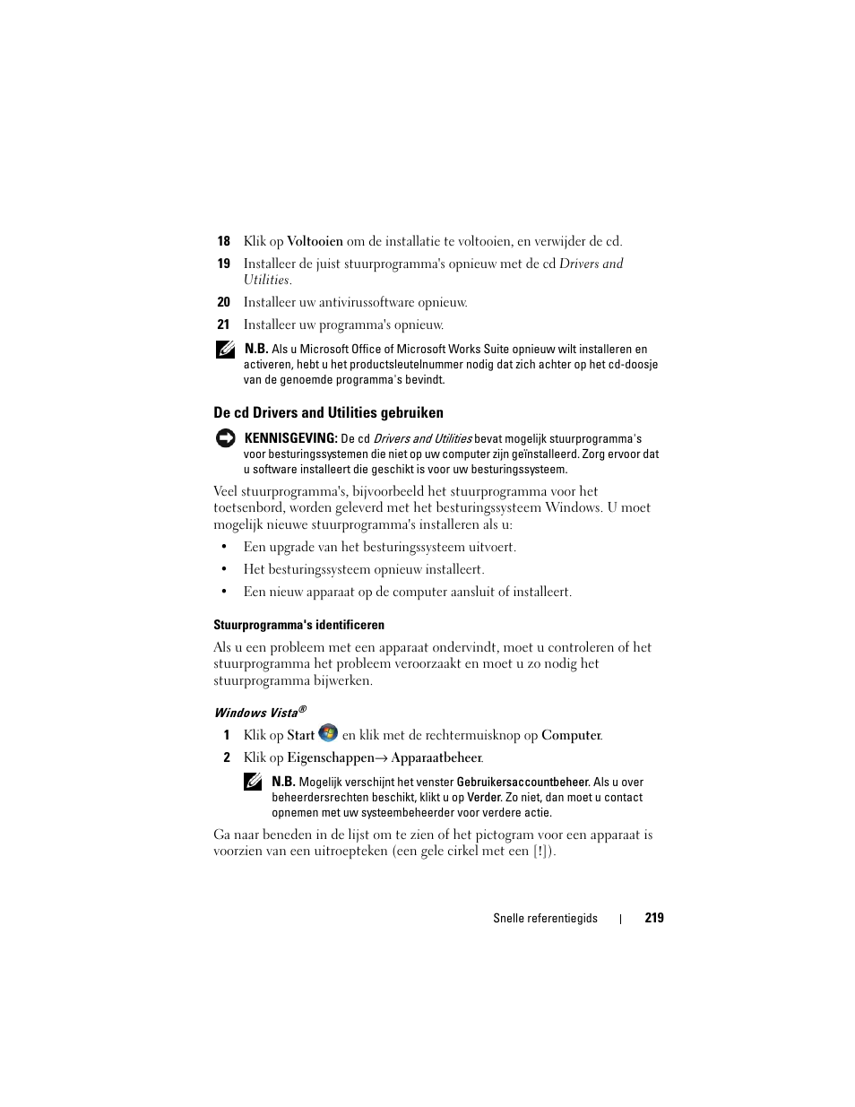 De cd drivers and utilities gebruiken | Dell OptiPlex 740 User Manual | Page 219 / 532