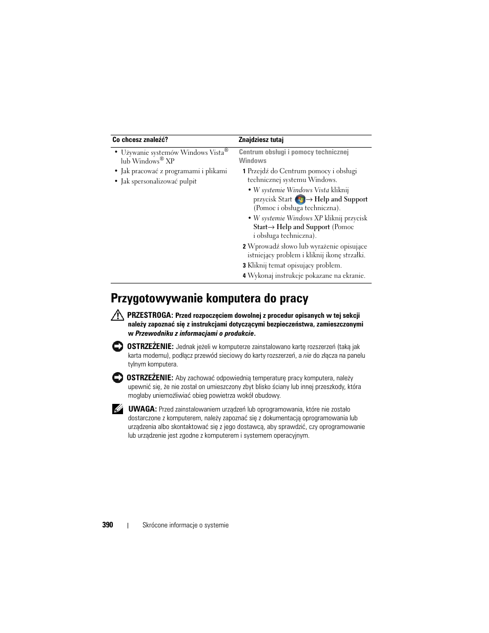 Przygotowywanie komputera do pracy | Dell OptiPlex 740 User Manual | Page 390 / 532