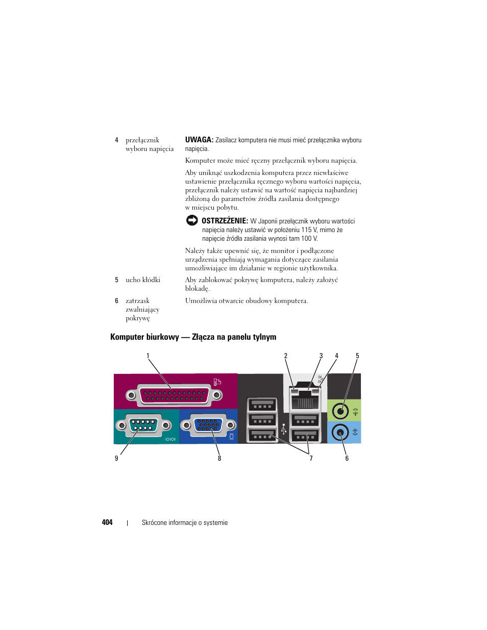 Komputer biurkowy — złącza na panelu tylnym | Dell OptiPlex 740 User Manual | Page 404 / 532