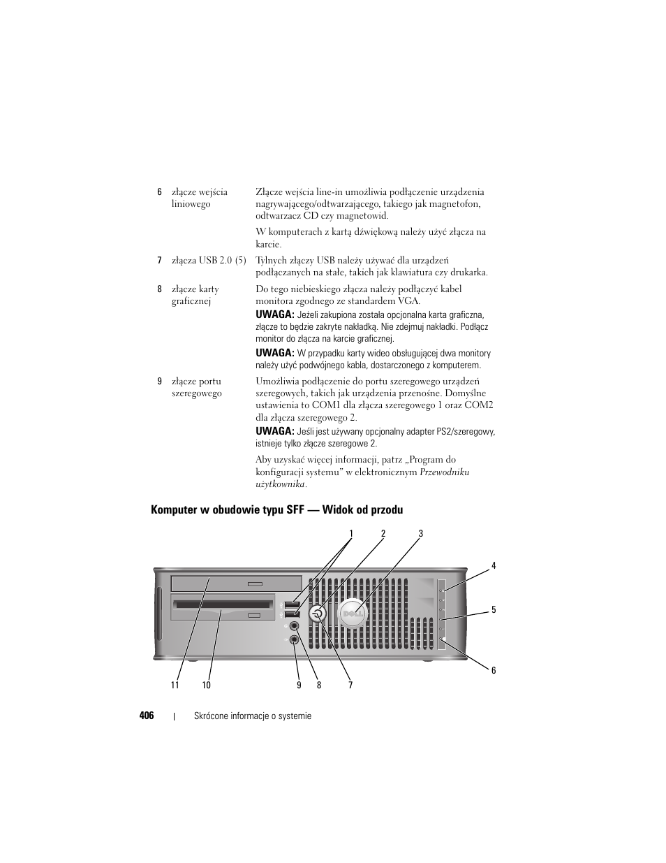 Komputer w obudowie typu sff - widok od przodu, Komputer w obudowie typu sff — widok od przodu | Dell OptiPlex 740 User Manual | Page 406 / 532