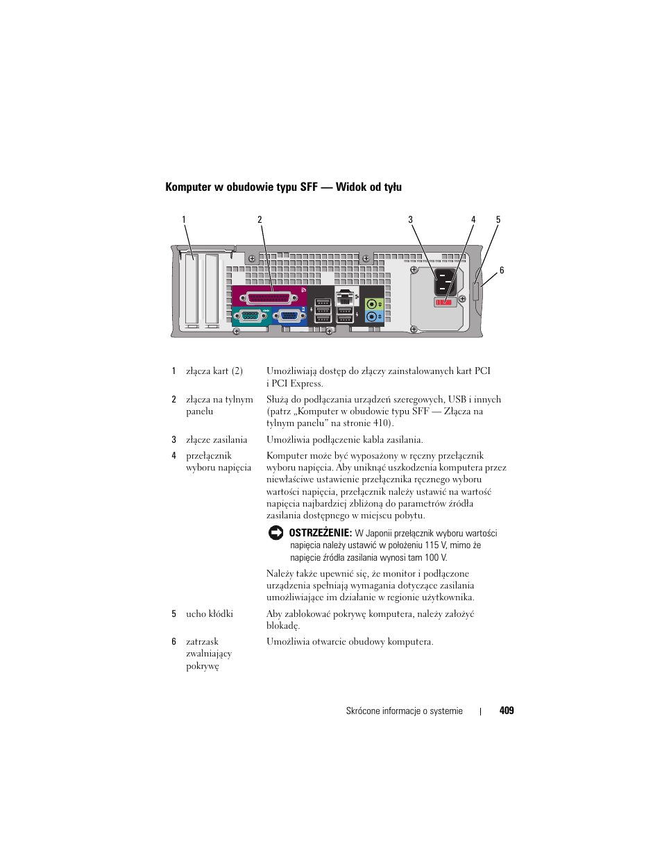 Komputer w obudowie typu sff — widok od tyłu | Dell OptiPlex 740 User Manual | Page 409 / 532