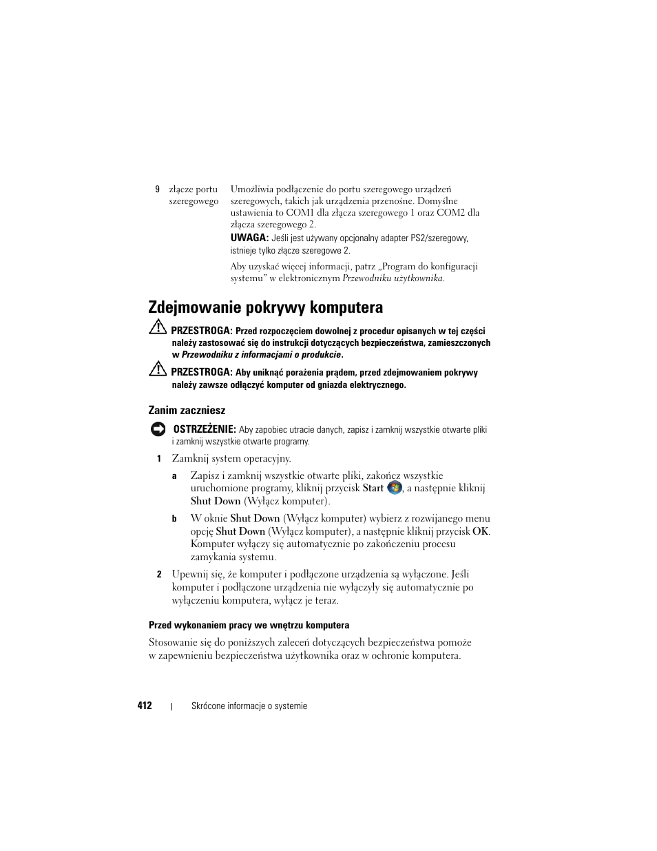 Zdejmowanie pokrywy komputera, Zanim zaczniesz | Dell OptiPlex 740 User Manual | Page 412 / 532