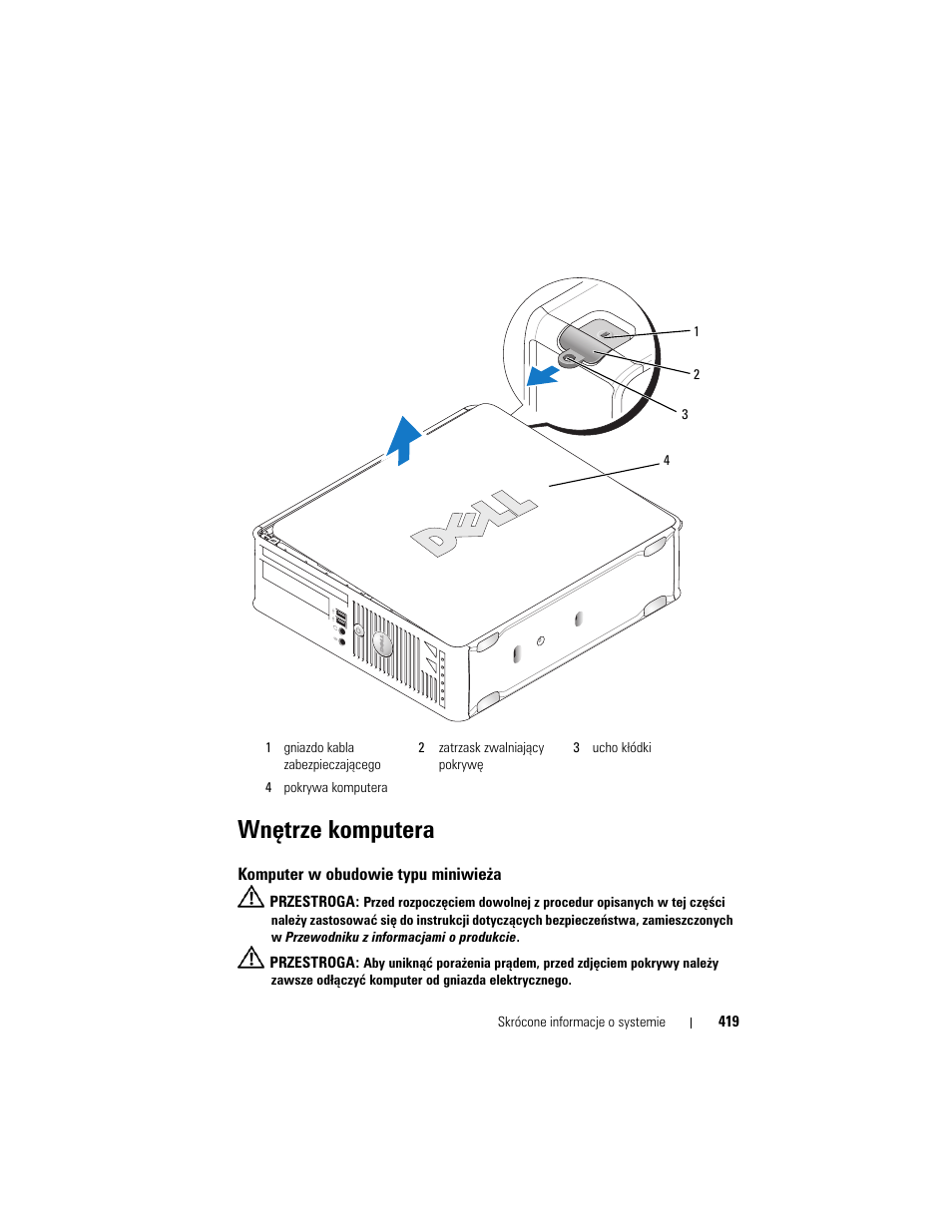 Wnętrze komputera, Komputer w obudowie typu miniwieża | Dell OptiPlex 740 User Manual | Page 419 / 532