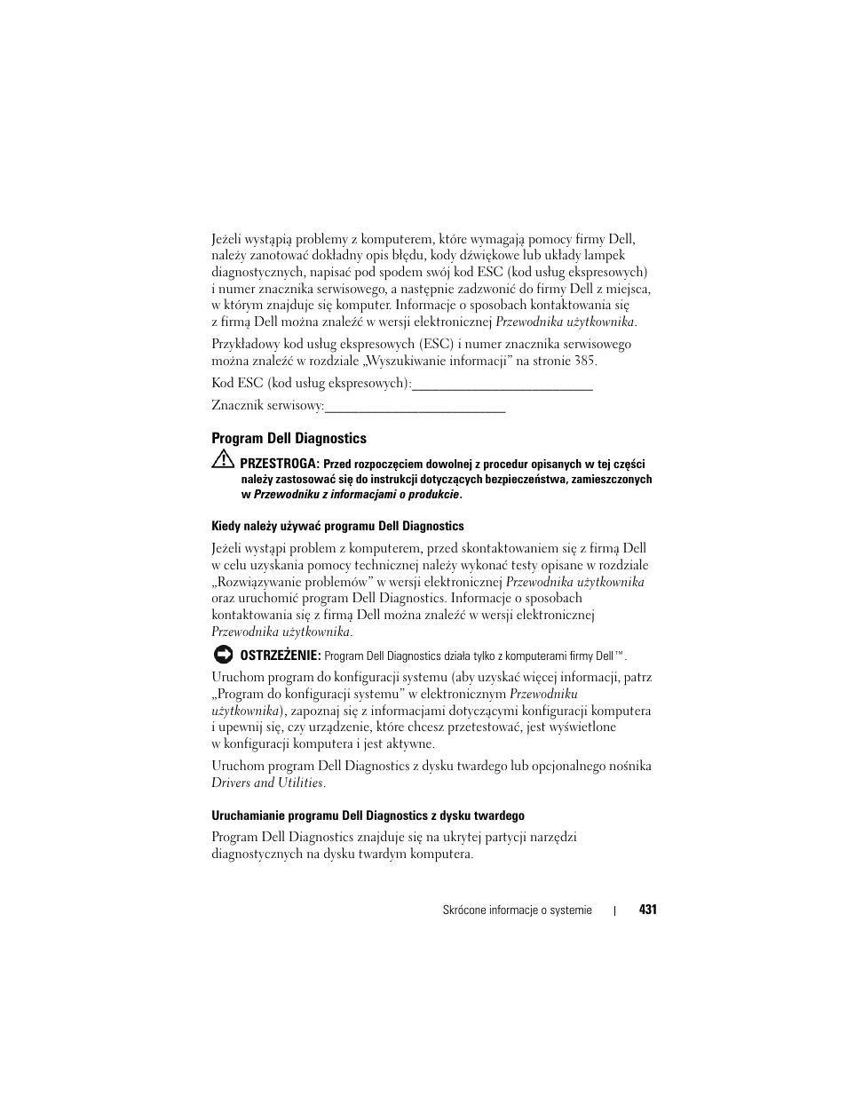 Program dell diagnostics | Dell OptiPlex 740 User Manual | Page 431 / 532